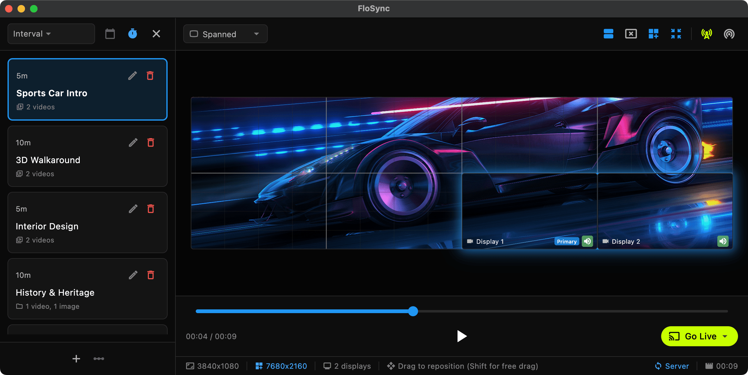 FloSync application interface showing synchronized multi-screen content