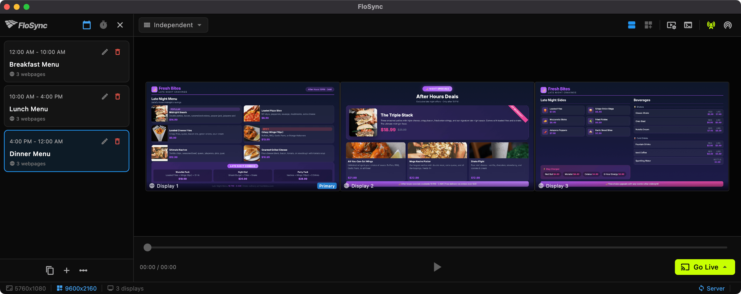 FloSync workflow: Load, Configure, Go Live