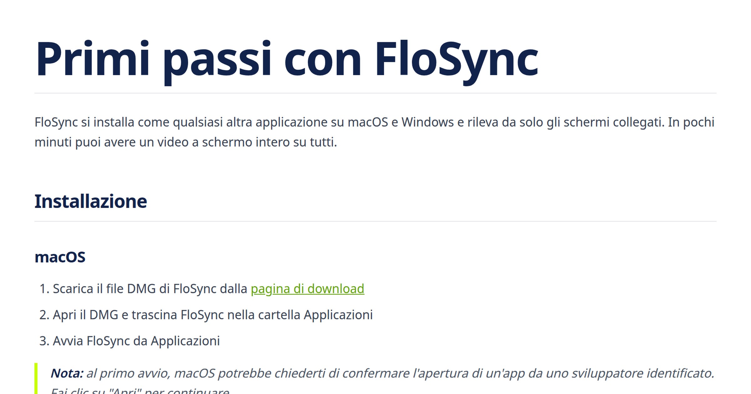 Primi passi | FloSync Docs