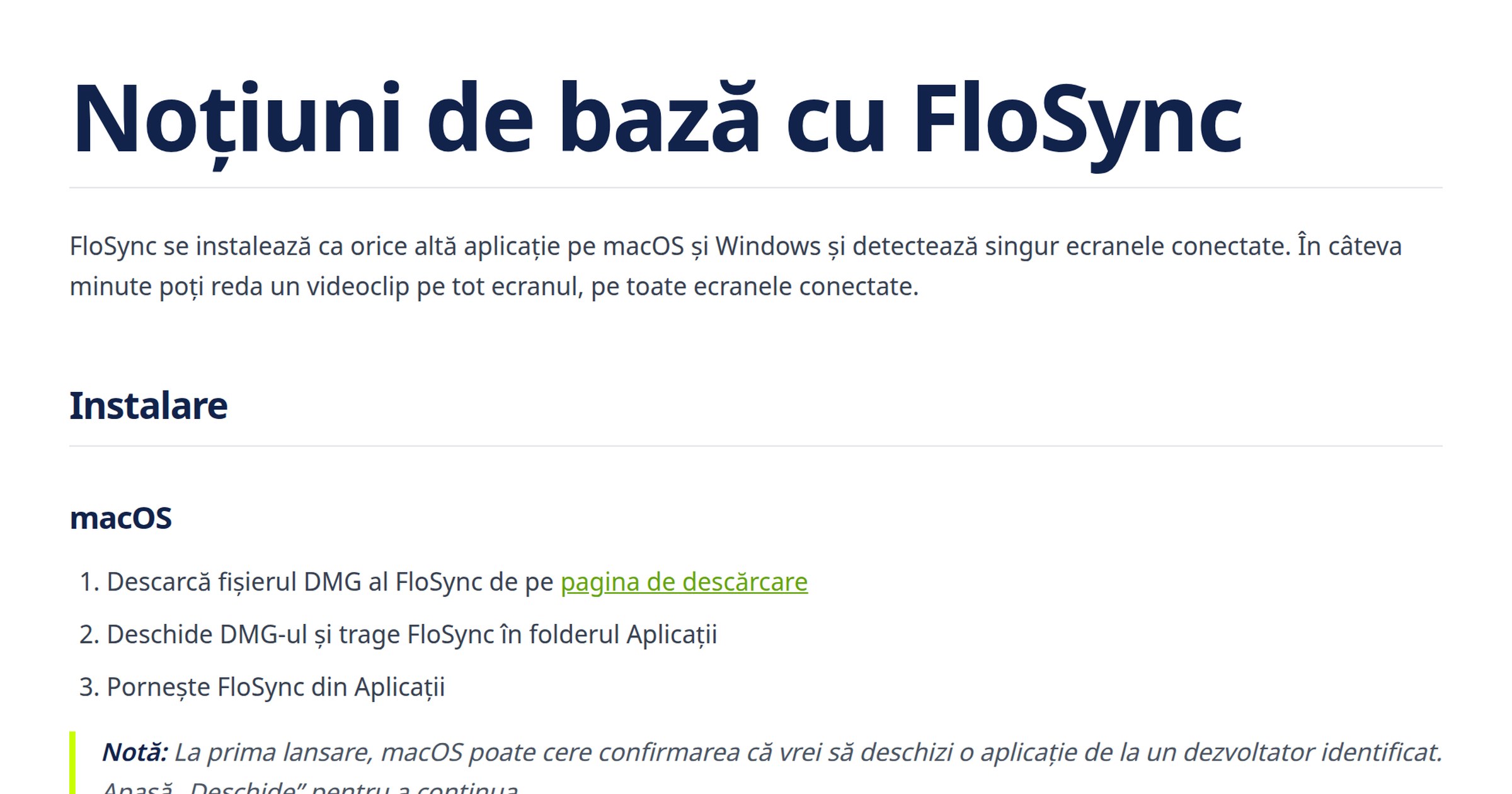 Noțiuni de bază | FloSync
