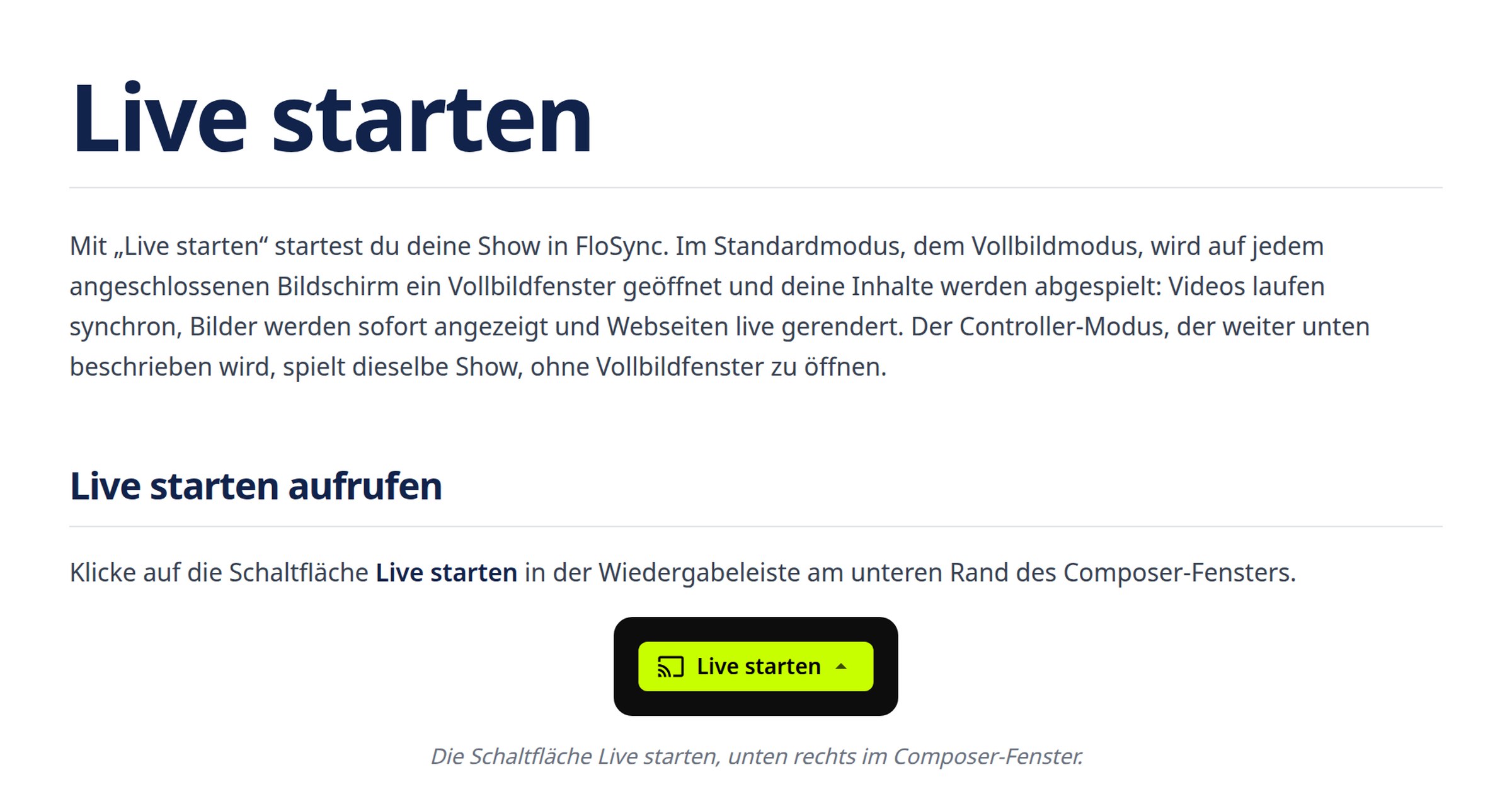 Live starten: Vollbild- und Controller-Modus | FloSync