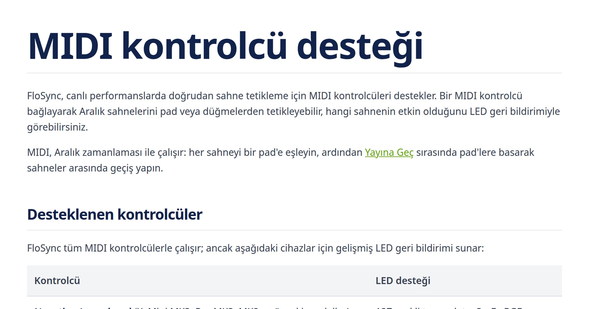 MIDI kontrolcü desteği | FloSync Belgeleri