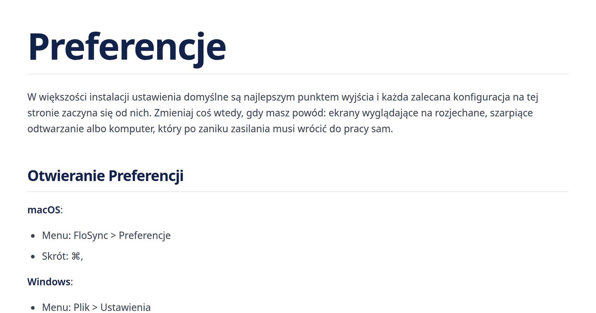 Preferencje i ustawienia | FloSync