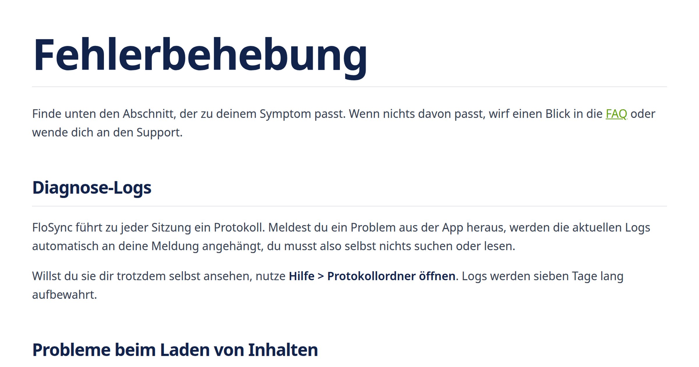 Fehlerbehebung | FloSync