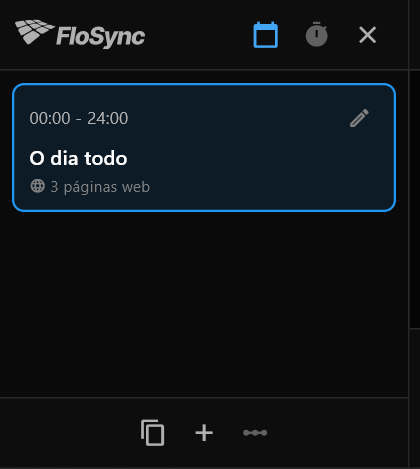 O painel de agendamento recém-aberto, mostrando uma cena, O dia todo, de 00:00 a 24:00, com 3 páginas web