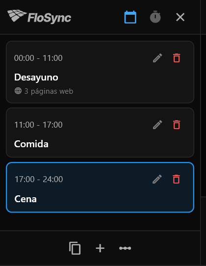 El panel de programación en modo Hora del día mostrando las escenas Desayuno, Comida y Cena y sus horarios