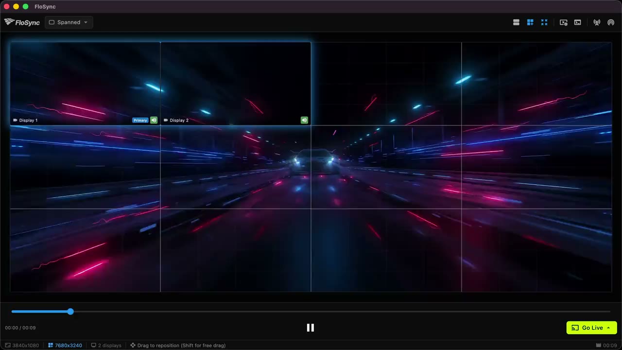 FloSync application interface showing synchronized multi-screen content